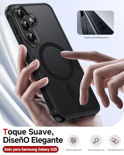 LeYi Funda Magnética para Samsung Galaxy S25 [NO S25+], Compatible con MagSafe [2X Protector de Pantalla] Movil Carcasa Antigolpes Helada Translúcida Antihuellas Cuerpo Completo Capa, Negro - imagen 3