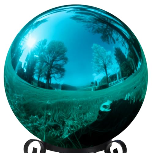 v2croft 12 Inch Stainless Steel Gazing Globe, Hollow Ball Mirrored Surface Polished Shiny Sphere,Garden Stainless Steel Gazing Ball for Outdoor Lawn Pond Yard Ornament (Light Blue)