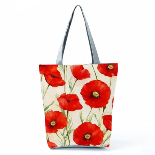 Bolso Tote con Estampado de Amapolas Rojas para Mujer miniatura 1