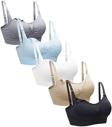 Suekaphin 5PACK Nursing Bra Wireless bra Women s Sleeping Maternity Bra Breastfeeding Bra 5pcs Pack Large Black Nude Gray White Lightblue