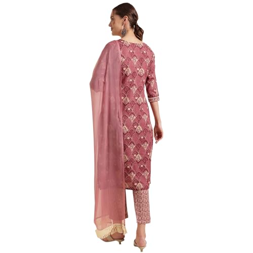 Image of NAINVISH Cotton Blend Kurti Pant & Dupatta | Kurta Set for Women | Women Kurta Pant Dupatta Set | Kurta Pant with Dupatta Set | Embroidered Kurta Pant Dupatta Set