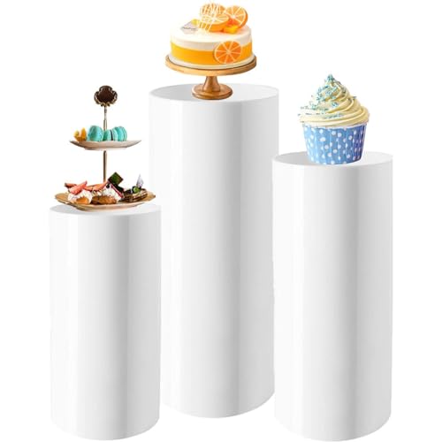 Soporte de pedestal cilíndrico redondo, elegantes pilares de exhibición para bodas, baby shower, decoración de fiesta de cumpleaños y telón de fondo de mesa de postre