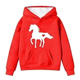 Generisch Sudaderas con capucha y sudaderas para niñas de invierno cálido suéter de forro polar con bolsillo bonito estampado de caballos de manga larga sudadera con capucha informal para niños