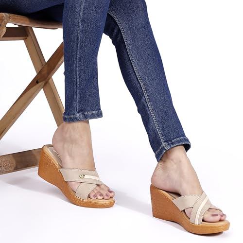 Image of TRASE Heel Luxe Wedge Heels For Women - Wedge Sandals For Women Stylish - Women Fashion Cross Strap Sandals - Comfortable Women Heels Wedges - Wedges Women