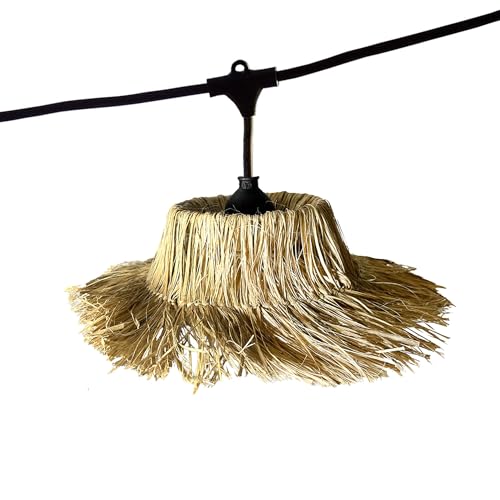 Guirlande lumineuse extérieure raccordable 6m avec 7 ampoules LED filament E27 blanc chaud TAHITI LIGHT Abat-jour en paille bohème