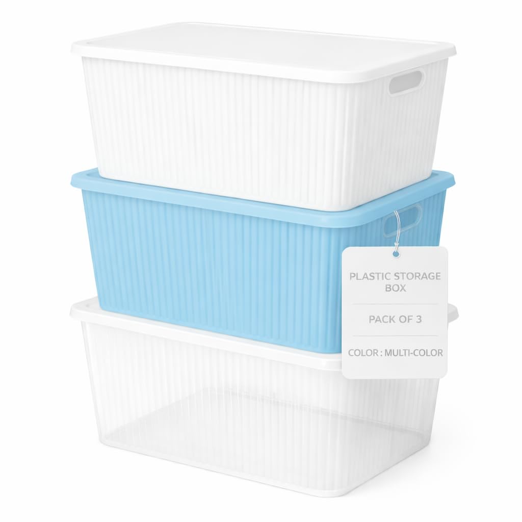 Zuku Plastic Storage Box with Lid – Large Stackable Organizer Storage Box for Clothes, Toys, Kitchen – Big Size Plastic Storage Container Basket for Home, Office, Bathroom