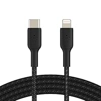Belkin Braided USB-C to Lightning Cable (iPhone Fast Charging Cable for iPhone 8 or Later) Boost Charge MFi-Certified iPhone USB-C Cable, Black 2M, 6.6FT (CAA004bt2MBK)
