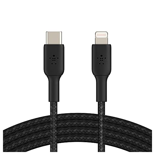 Belkin geflochtenes USB-C-/Lightning-Kabel (iPhone-Kabel zum Schnellladen für iPhone 13, 13 Pro, 13 Pro Max, 13 mini und ältere Modelle) BoostCharge MFi-zertifiziertes iPhone USB-C-Kabel, 2 m, Schwarz