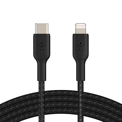 Belkin BoostCharge Nylon Braided USB C to Lightning Cable 6.6ft/2M - MFi Certified 18W Power Delivery iPhone Charger Cord - Apple Charger USB C Cable - Fast Charging for iPhone 14, iPhone 13 - Black by Belkin - Used condition - US$14.91
