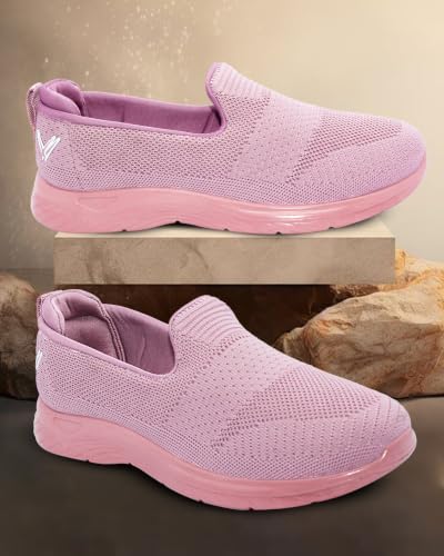 Image of WalkLine Women's Slip-On Walking Shoes | Lightweight Knitted Mesh Casual Sneakers | Soft PU Sole Comfortable Loafers | Breathable Running, Gym, Travel Shoes for Women