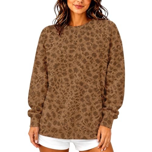 Crew Neck Sweatshirts Women Oversized Cheetah Print Pullover Sweatshirt - image 2