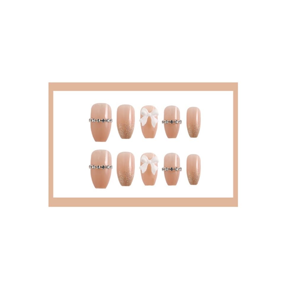 Wear Nail Nude Glitter Row Diamond Medium Long Trapezoidal False Finished Art Stickers