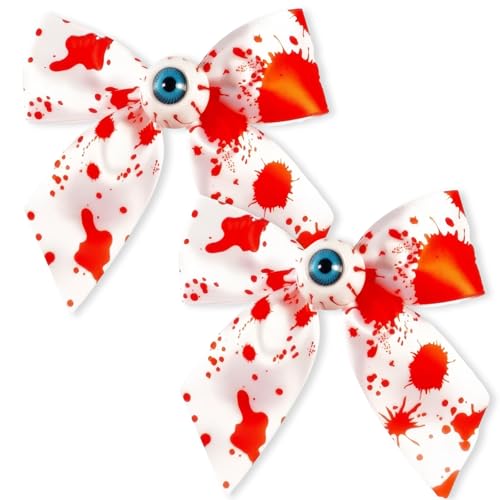 AYNKH 2PCS Cheveux Sanglantes pour Halloween, Barrettes Cheveux Nœud Imprimé Sang, Pinces à Cheveux Effrayantes, Pinces à Cheveux Pour Cosplay, Accessoire Festif Pour Fête Et Cosplay