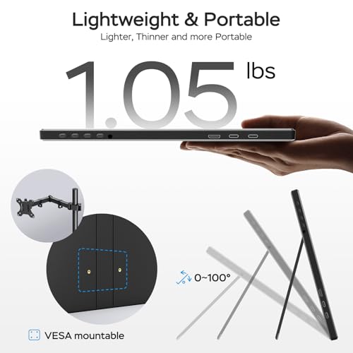Image of WGK 14 inch Portable Monitor 1200P FHD+ 100% sRGB Travel Display HDMI /USB-C Compatible with Laptops, Desktops, Phones, PS, Mac, Xbox, Switch, and Other Gaming Devices Includes Stand and Speakers VESA