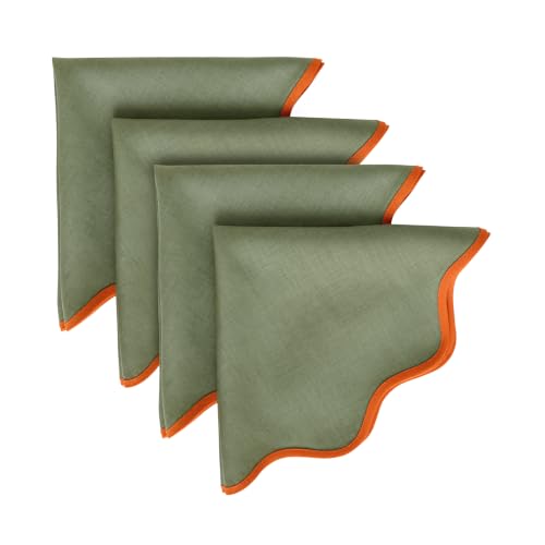 Solino Home 100% Pure Linen Napkins, 20 in Round, Orange Scallop, Set of 4