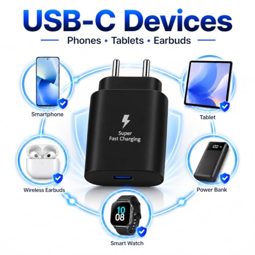 Image of ZYBUX 25W 3.0 PD Type-C Super Fast Charging Adapter Compatible with Samsung Galaxy |S25|S24 Ultra|S24 FE|A16|A17|A57|A56|A55|M17|M17e|M57|M56|M36||F57|F56|F17 Series Wall Adapter | Black
