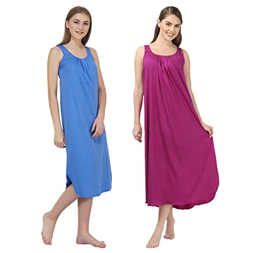 Image of BLAZON Women's Cotton Hosiery Solid Maxi Nighty Slip (Pack of 2) Available Sizes: S, M, L, XL, 2XL, 3XL, 4XL, 5XL