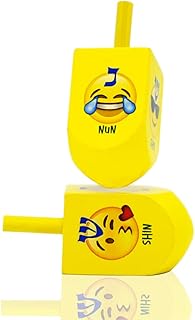 Hanukkah Dreidel with Emoji Design Hebrew & English Transliteration Draydel (2-Pack)