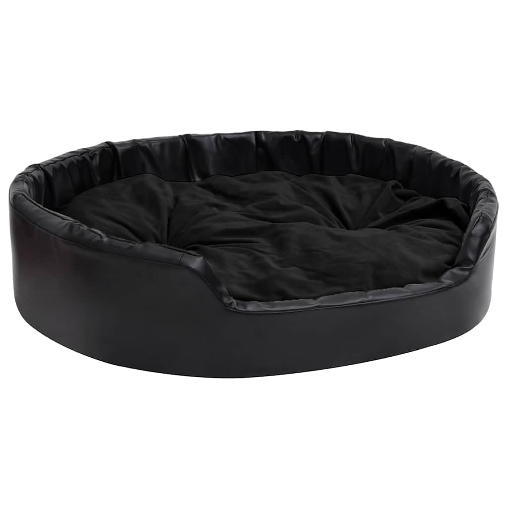 Générique Gepolstertes Hundesofa aus schwarzem Kunstleder und weichem Plüsch, Bett 99 x 89 x 21 cm, mit rutschfestem Kissen und waschbarem Bezug mit Reißverschluss, ideal für Katzen und kleine Tiere