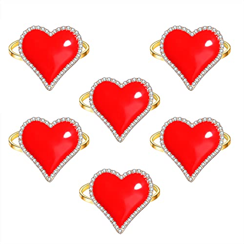 Bsjell Valentine's Day Napkin Rings Glitter Enamel Red Heart Napkin Rings Table Decorations Napkin Holder Wedding Holiday Napkin Rings Set Of 6(Red Enamel) #TOP24