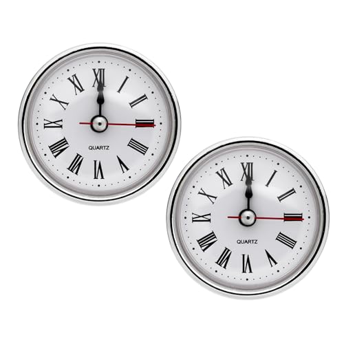 PATIKIL 2-1/2 Inch (65mm) Quartz Clock Insert, 2Pcs Miniature Round Quartz Movement Mini Roman Numeral Clock Fit 55mm/2.17 Inch Diameter Hole for Home, Silver Tone