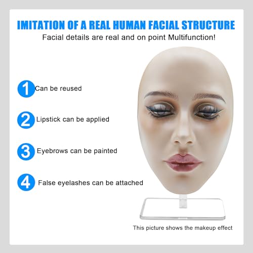 TOATELU Silikon Make-up-Übungsgesicht: Wiederverwendbare Übungskopf mit Ständer, Wimpernverlängerung, Mannequin Kopf Praxis, für Gesamten Gesichts von Gesichtsmalerei Natur