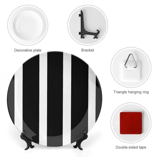 Plato decorativo de porcelana hueso rayas blanco negro 7 pulg miniatura 3