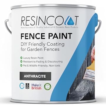 Resincoat Fence Paint, Weather Resistant Garden Fence Paint, Acrylic Resin, Smooth Matt Finish, Ideal for Preserving Outdoor Wood, Ducks back effect, Ideal for Fence Panels, Anthracite Grey, 5 Litres