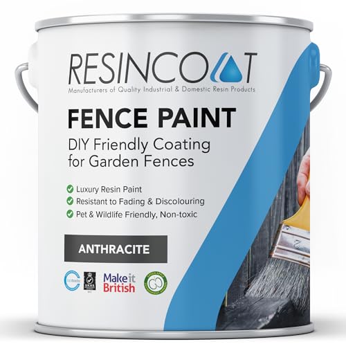 Resincoat Fence Paint, Weather Resistant Garden Fence Paint, Acrylic Resin, Smooth Matt Finish, Ideal for Preserving Outdoor Wood, Ducks back effect, Ideal for Fence Panels, Anthracite Grey, 5 Litres