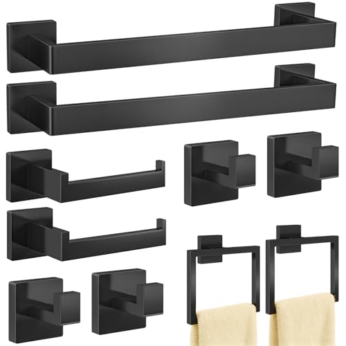 Bathroom Hardware Accessories Set, 10 Piece Towel Bar Set, Matte Black