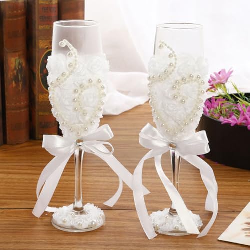 Copas de vino de vidrio blanco resistente juego de 1 par para bodas 4