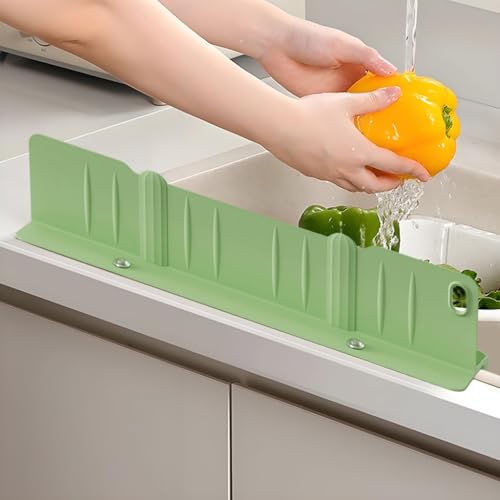 Image of Supvox 16.7 inch Sink Splash Guard in Kitchen with Drain Storage Compartment, L-Shape Suction Cup Silicone Sink Water Shield Panel