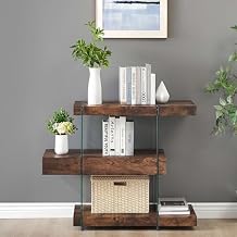 ivinta Glass Console Table, 3-Tier Industrial Rustic Entryway Table with Storage Shelves and Hidden Drawer for Living Room Hallway Foyer or Entrance, 5104 Dark Brown, 39"