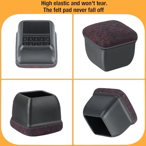 Image of 24-Pcs Extra Large Square Silicone Chair Leg Floor Protectors | Thick & Durable, Protect Hardwood Floors from Scratches & Noise, Fit Dining Table & Bar Stool Legs (Fits 1-2 /5 inch to 1-4 /5 inch)