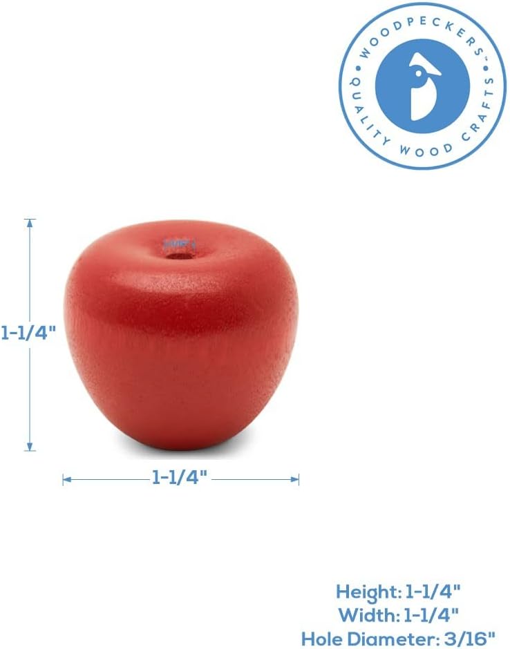Woodpeckers Wood Apples for Crafts 1-3/8 inch (Crab), Pack of 5 Realistic Fruit, Vintage Red Apple Decorations for Kitchen Table