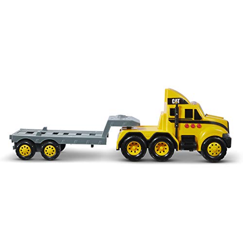 Cat Construction Heavy Mover Caterpillar Toy Semi Truck and Trailer with Lights & Sounds , Yellow