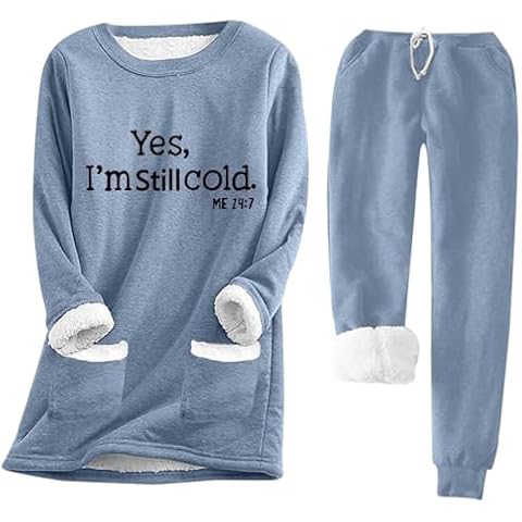 Keepink Womens Pyjamas Set Warm Fleece Pjs Winter Soft 2 Piece Nightwear Loungewear Set Long Sleeve Tops and Thermal Bottoms Ladies Pjs Sleepwear Cover