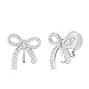 QUKE Bow Clip On Earrings for Women Cubic Zirconia Bowtie Non-Pierced Earring Silver Plated
