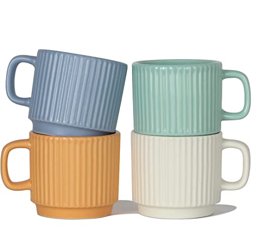 SHOWFULL Lot de 4 tasses à café empilables en céramique avec poignée, 200 ml, pour expresso, latte, cappuccino, cacao Cover
