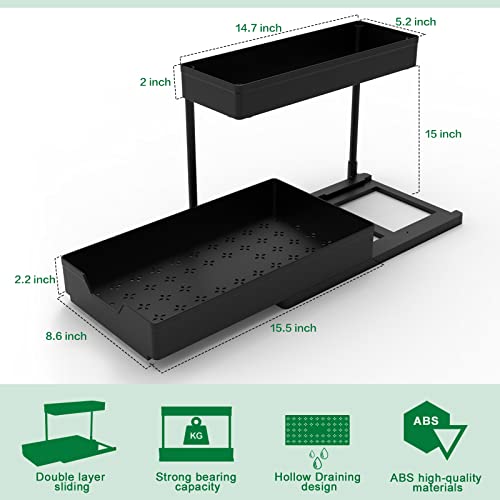 Under Sink Organizer, Bukfen Pull Out Cabinet Organizer 2-Tier Slide Out Sliding Shelf Under Cabinet Storage Multi-Use For Under Kitchen Bathroom Sink Organizers And Storage, 2 Pack #TOP5