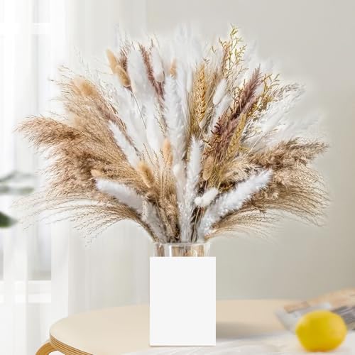 Yiomxhi 95 Stück Pampasgras Getrocknet Blumen, Natürliche Trockenblumen Weizen Winterdeko DIY für rustikale Boho Tischdeko Hochzeit Dekoration