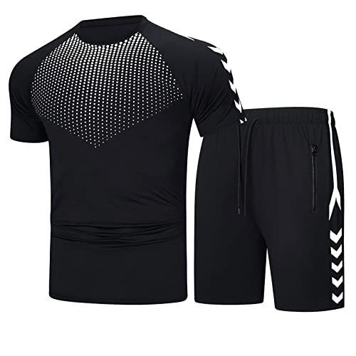 Yowablo Sommer Mode Trend Herren Rundhals Lose Dot Print Shorts Lässiges Sport Set Konfirmationsanzug Jungen