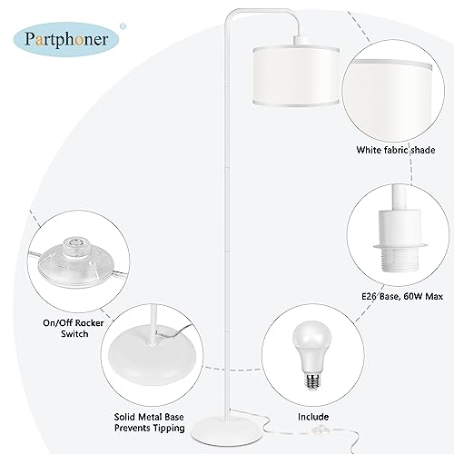 [Upgraded] Led Floor Lamp For Living Room, 3 Color Temperature Floor Lamp With Foot Switch Modern Standing Lamp Tall Pole Floor Reading Lamp For Bedroom, Study Room, Office, 9W Bulb Included, White #TOP3