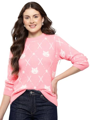 Image of Aarika Womens Winter Wear White-Pink Colour Solid Fur Sweat Shirt