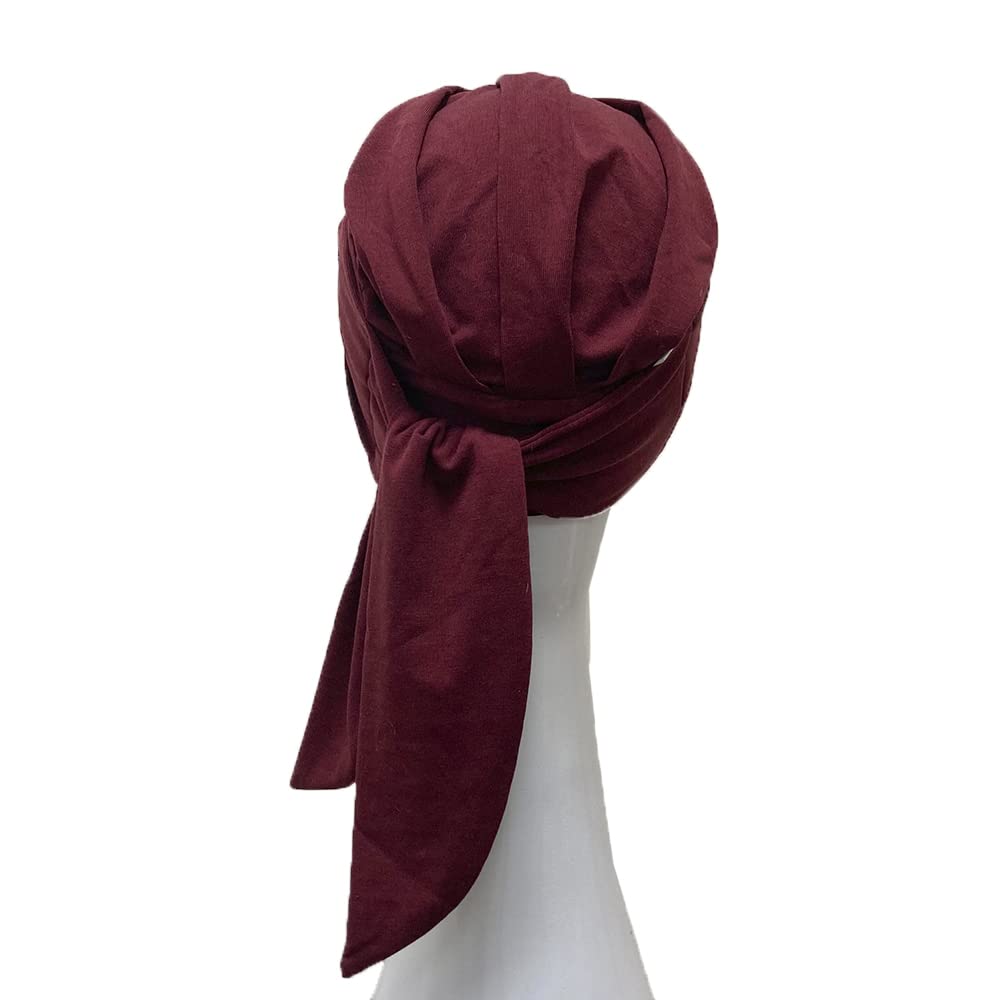 CAREBELL Turbante oncológico Smooth Ikat Burdeos de Bambú para la pérdida de Cabello Headwear