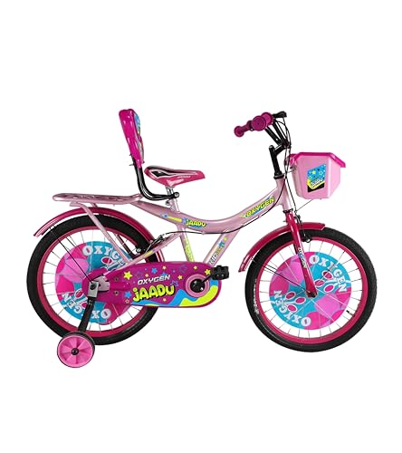 Image of OXYGEN Girl 20T Kids Bicycle for Girls 5-9 Years with Training Wheels, Basket & Rear Carrier, High Tensile Steel Frame, Single Speed Beginner Kids Cycle, Professional Assembly Required (Pink)