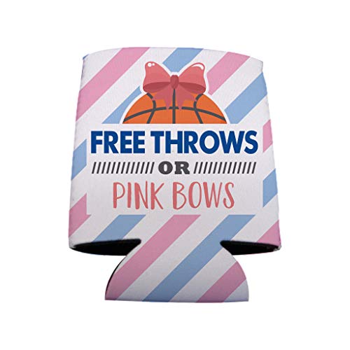 VictoryStore Can and Beverage Coolers - Basketball Gender Reveal Can Cooler, Free Throws or Pink Bows, Set of 6