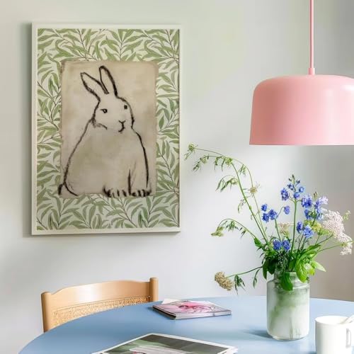 Affiche lapin mignon en toile 70x90cm grand tableau vert pour chambre enfant