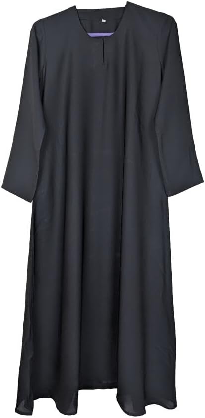 GenericTaj Abaya Girls Maxi Dress Plain Nida Black Burka Middle East Islamic Abaya Long Sleeves Maxi Dress Plain Flair with Pocket Sizes 32 to 50