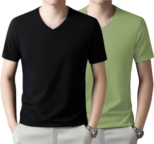 Image of TAGDO Men's Solid Color V-Neck Short Sleeve T-Shirt (2033)